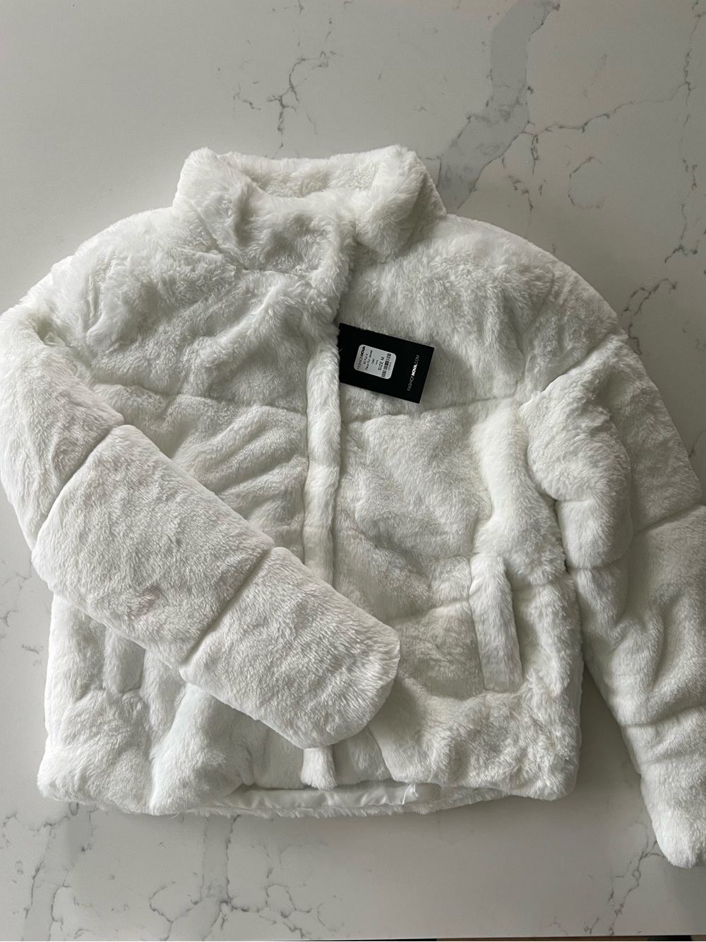 Fashion Nova White Faux Fur Puffer Jacket